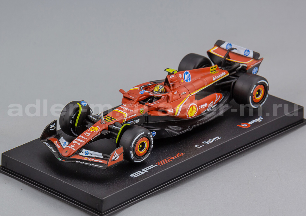 BBURAGO 1:43 Ferrari F1 SF-24  #55 4th Italien Monza GP 2024 - C. Sainz (с фигуркой и боксом) BU18-01929-S-MONZA