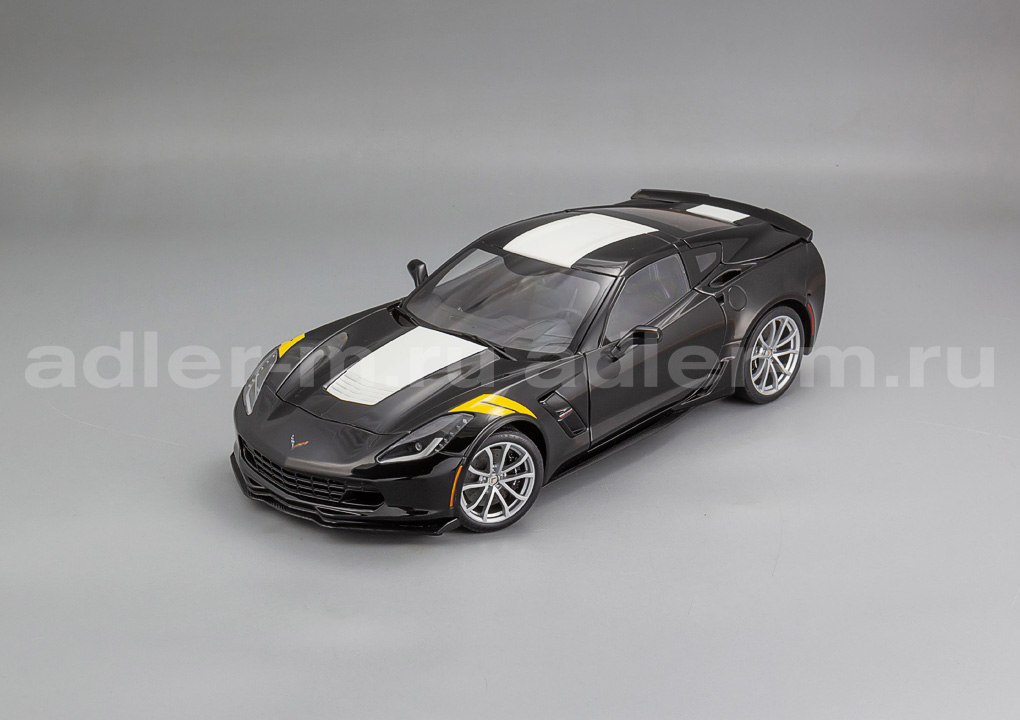 AUTOART 1:18 Chevrolet Corvette C7 Grand Sport - 2017 (black / white stripes / yellow fender hash marks) 71273