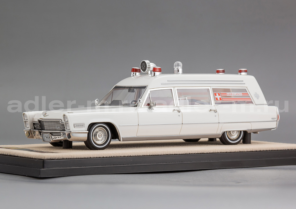 GLM + STAMP MODELS 1:43 Cadillac Miller-Meteor Ambulance - 1968 (white) STM68801