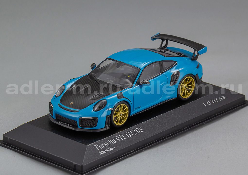 MINICHAMPS 1:43 Porsche 911 (991 II) GT2 RS Weissach Package (Miami blue / golden rims) 413067274