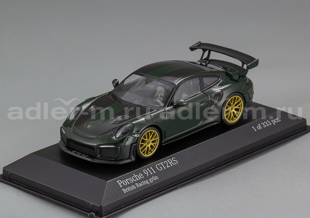 MINICHAMPS 1:43 Porsche 911 (991 II) GT2 RS Weissach Package (British racing green / golden rims) 413067286